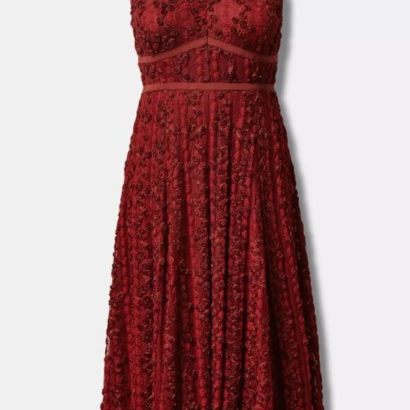 76-19 Torrid Tea Length Brick Rust Sweetheart Lace Roses Dress Size 14 - Picture 6 of 14